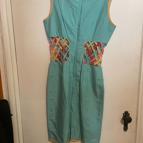 Vintage 60s Mod Cut-out Raw Silk Dress - Picture 2 of 6